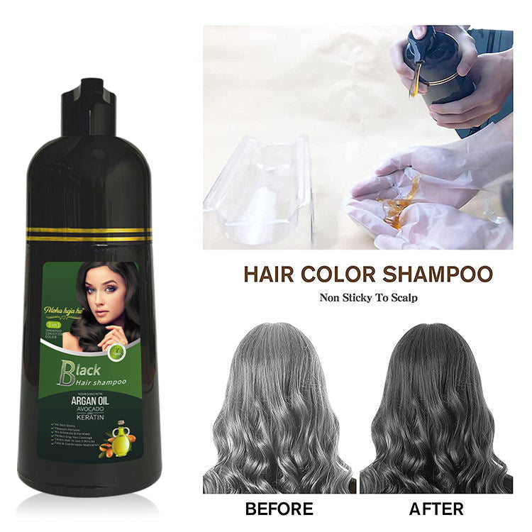 Aloha Heja He 3-in-1 Black Hair Shampoo (400ml) – Nourishing Hair Color with Argan Oil, Avocado & Keratin (5-Minute Gray Coverage)